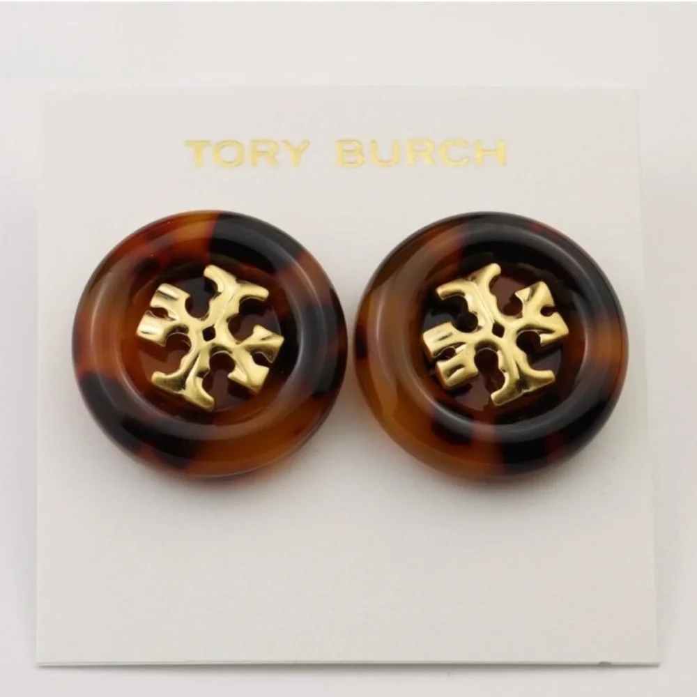 Tory Burcg • tortoise shell button style round earring with gold KirraT New $129